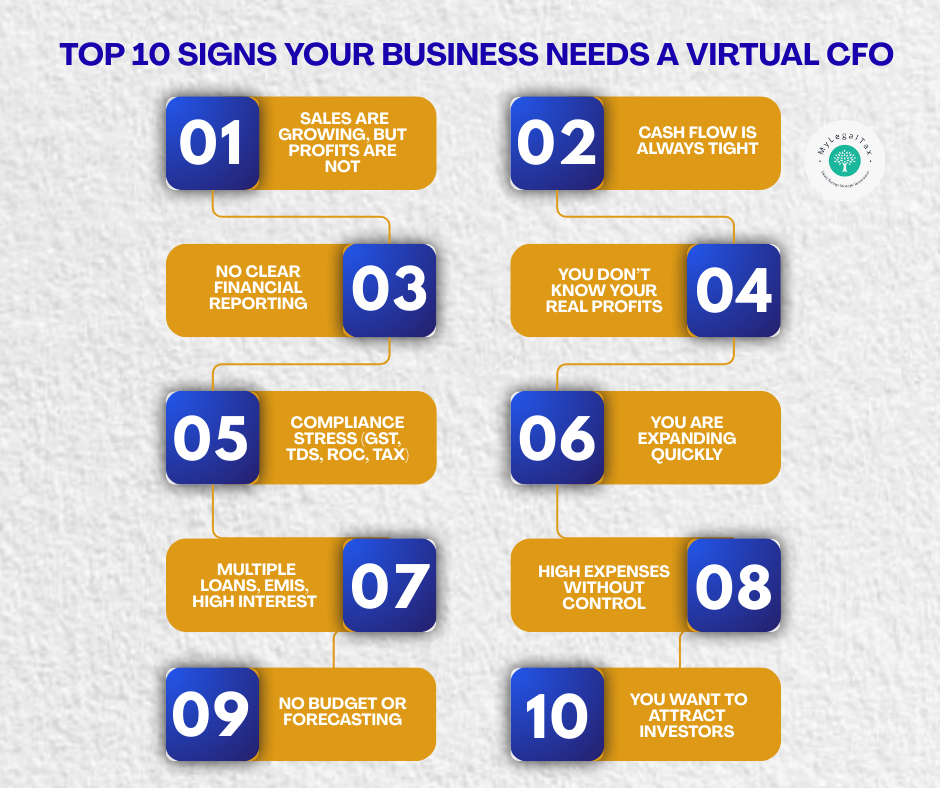 Top 10 signs your business needs a virtual CFO in 2025 with financial planning, cash flow, budgeting and MIS reporting for growth.